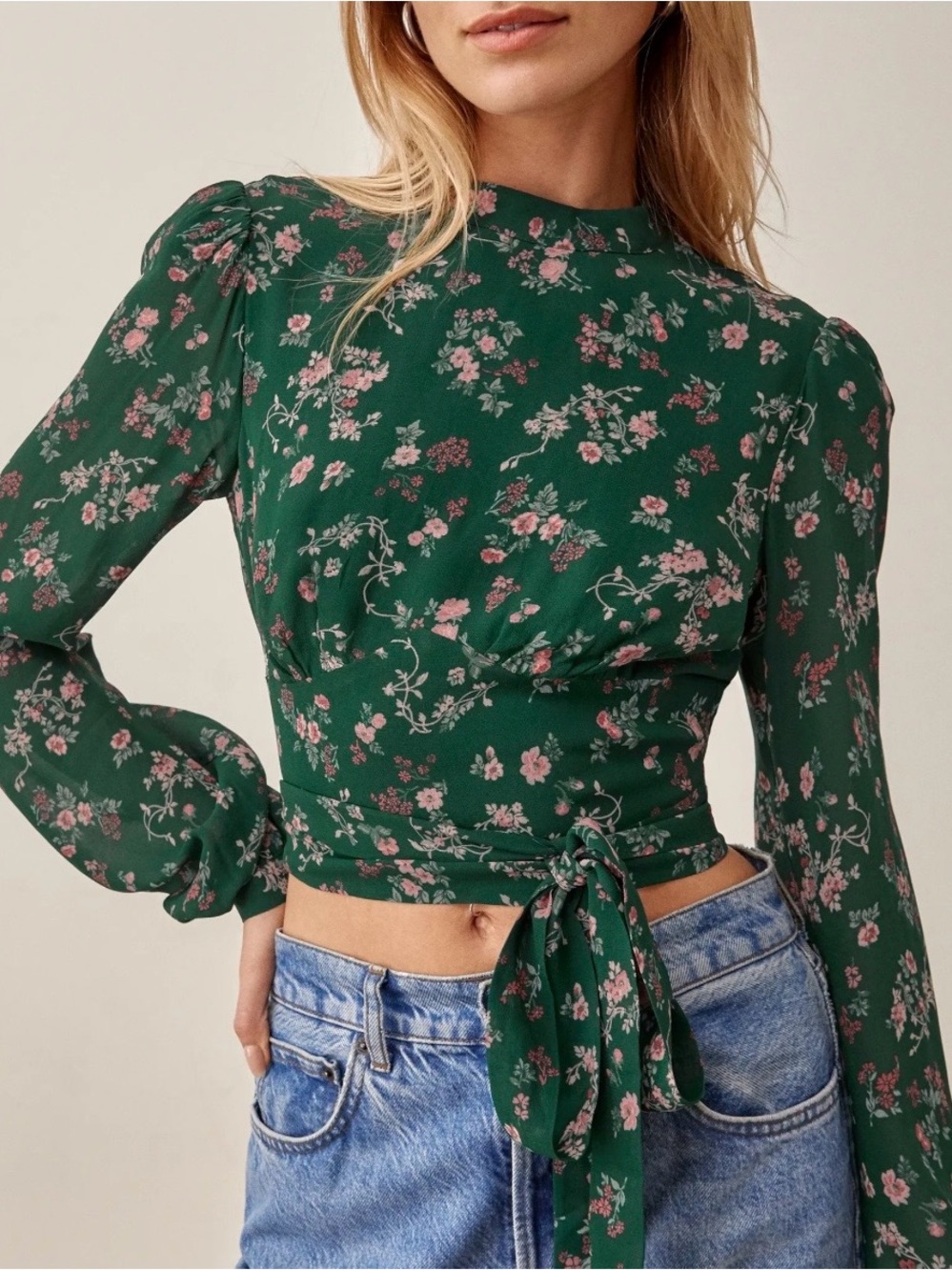 Reformation Raye Top in green floral